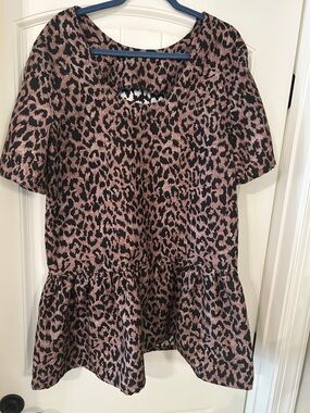 Leopard Print Peplum Dress/TopBrown and Black
